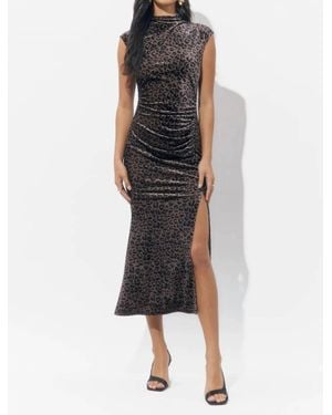 Adelyn Rae Merlyn Animal Mock Neck Midi Dress - Black