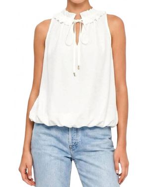 Naked Zebra Ruffle Collar Keyhole Top - White