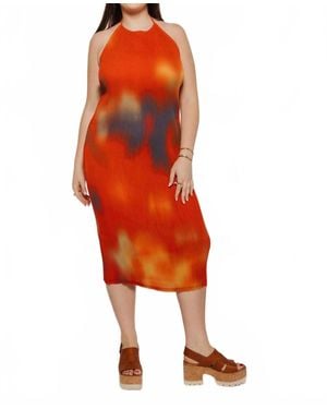 Thinking Mu Flowers Pleated Miriam Midi Dress - Red