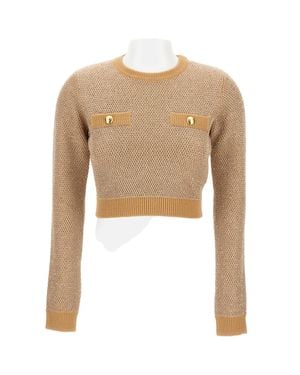 Elisabetta Franchi Cropped Textured Wool Sweater With Button Details - White