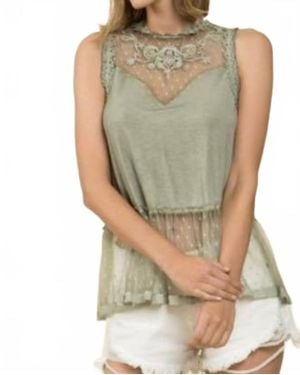 Pol Sleeveless Lace Blouse - Green