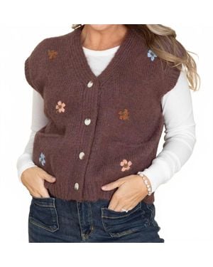 Wishlist Brushed Floral Embroidered Vest - Purple