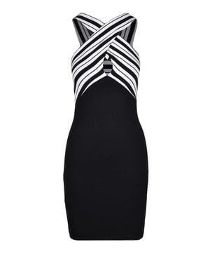 Patrizia Pepe Diagonal Striped Cotton-Blend Wrap Mini Dress - Black