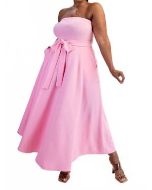 The Curve Plus Size Knit Tube Maxi Dress With Self Belt - Pink