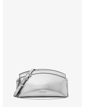 Michael Kors Athena Small Metallic Leather Convertible Clutch - Gray