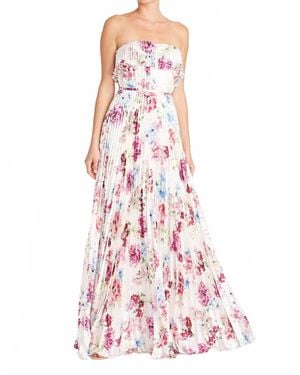 Monique Lhuillier Floral Pleated Satin Strapless Gown - Pink