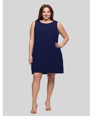 24seven Comfort Apparel Plus Size Solid Round Neck Sleeveless Mini Shift Dress - Blue