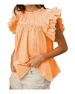 Bibi Crinkle Gingham Top - Orange