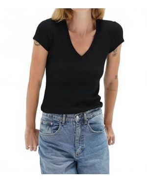 LNA Fitted Ribbed V-Neck Top - Black