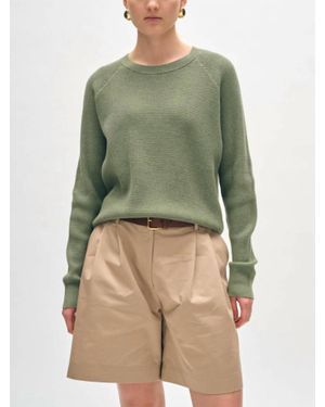 White + Warren Cotton Blend Waffle Sweatshirt - Green