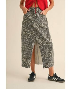 Miou Muse Wild Energy Print Slit Front Denim Skirt - Multicolor