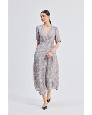 REISTOR Maxi Wrap Floral Dress - Gray