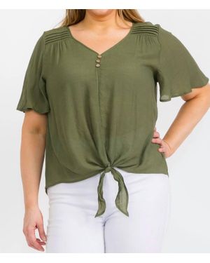 Purseption Front Tie Blouse - Green