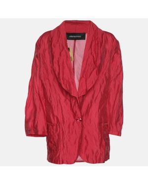 Elena Miro Lurex Knit Crinkled Belted Blazer - Red