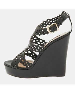 Roberto Cavalli Leather Wedge Sandals - Black