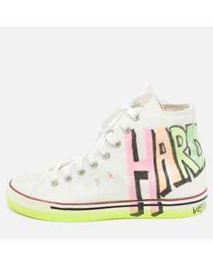 Vetements Canvas Printed Hard Core Happiness High Top Sneakers - White