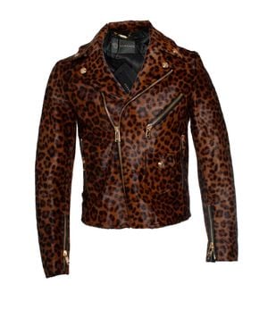 Versace Ponyskin Leopard Biker Jacket Fw24 - Brown