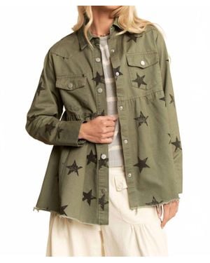 Davi & Dani Star Printed Baby Doll Shacket - Green