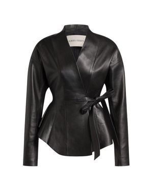 Alberta Ferretti Fitted Bow Tie Leather Jacket - Black