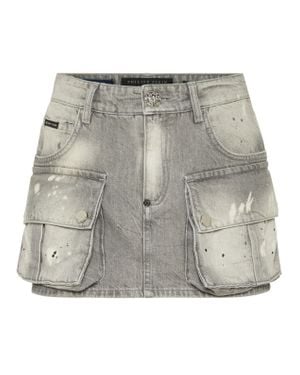 Philipp Plein Denim Cargo Mini Skirt - Gray