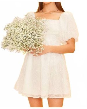 Main Strip Floral Emb Puff Sleeve Babydoll Dress - Natural