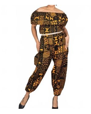 Kara Chic African Print Off-Shoulder Jumpsuit - Multicolor