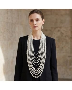 Fashnzfab Elegant Bold Multi Strand Pearl Necklace - Black