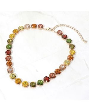 Fashnzfab Secret Box_Round Faceted Stone Cluster Link Evening Necklace 15" + 4" L - Metallic