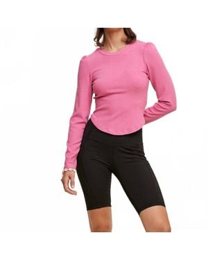 Listicle Fitted Ribbed Long Sleeve Top - Pink