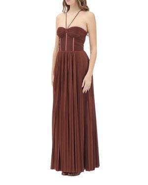 Pinko Cicogna Polyester Pleated Maxi Dress - Purple