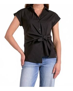 Elan Button Down Tie Waist Shirt - Black
