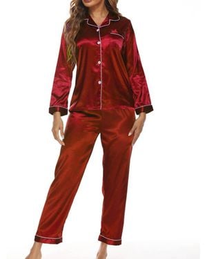 Wholesalesir Button Up Pajamas For Long Sleeve Soft Set - Red