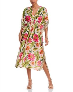 Echo Tile Floral Maxi Caftan Dress - Red