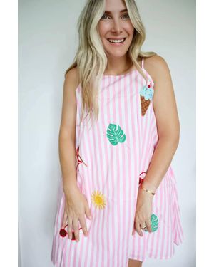 Anniewear Camille Summer Vibes Embroidery Patch Dress - Pink