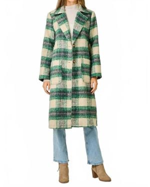 Mystree Plaid Long Coat - Green