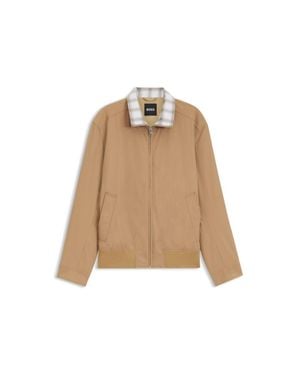 BOSS Water-Repellent Jacket With Checkered Collar - Natural