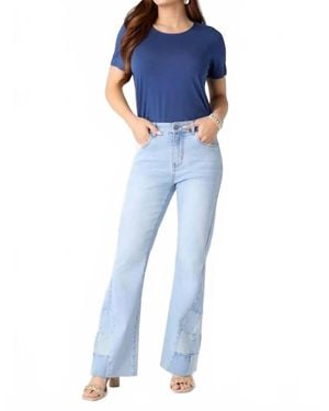 Coco + Carmen Everstretch Checkered Insert Flare Jeans - Blue