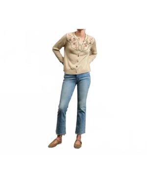 Raisonnel Embroidered Bead Detail Knit Cardigan - Blue