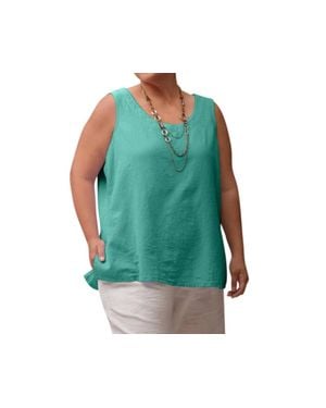 On The Plus Side Crinkle Cotton Sleeveless Top - Green