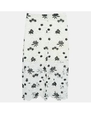 Alice + Olivia Floral Pattern Lace Midi Skirt - White