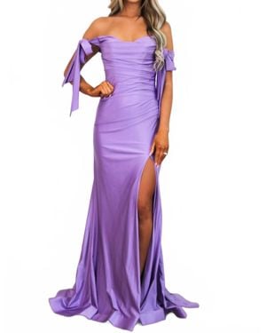 Cinderella Divine Southern Class Bow Sleeve Formal Dress - Purple
