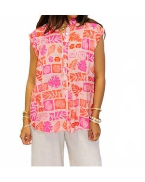 Fate Tropical Button Up Top - Pink