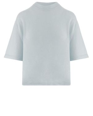 Sa Su Phi Boxy Cropped Short Sleeve Cashmere Sweater - Blue
