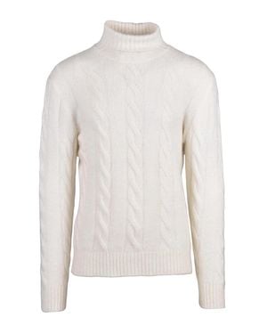 Eleventy High Neck Cable Knit Sweater With Ribbed Details - White