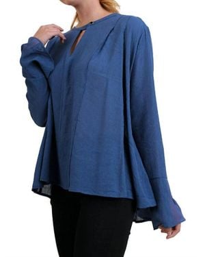 Umgee Ruffled Sleeve Keyhole Top - Blue