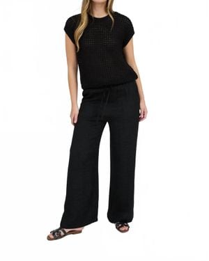 Blu Pepper Crochet Knit Batwing Short Sleeve Sweater Top - Black
