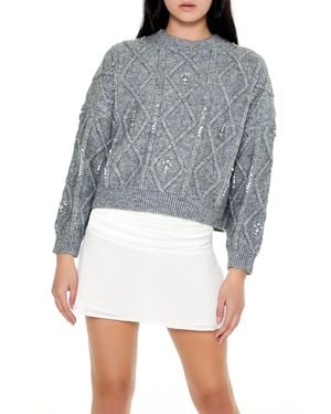 Forever 21 Marled Faux Gem Sweater - Gray