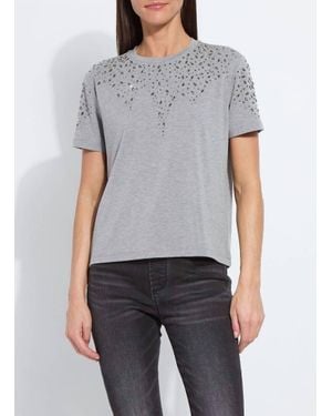 Lyssé Malva Embellished Crew Neck Top - Gray
