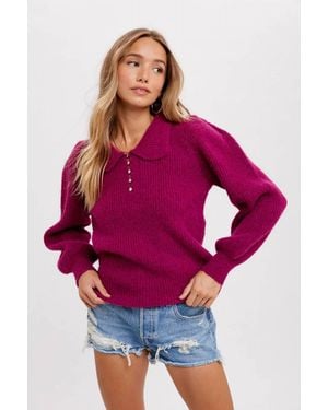 Bluivy Collard Sweater Pullover - Red