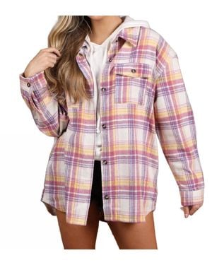 Ninexis Flannel Texture Shacket - Red